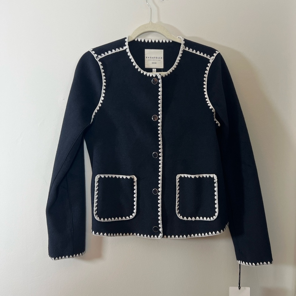 Bagatelle Black Jacket White Trim • Chanel Inspired Blazer Cardigan - Picture 2 of 4